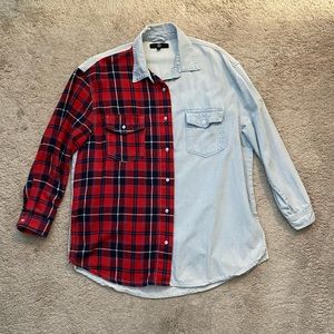 Missguided Oversized Spliced Plaid/Demin Top